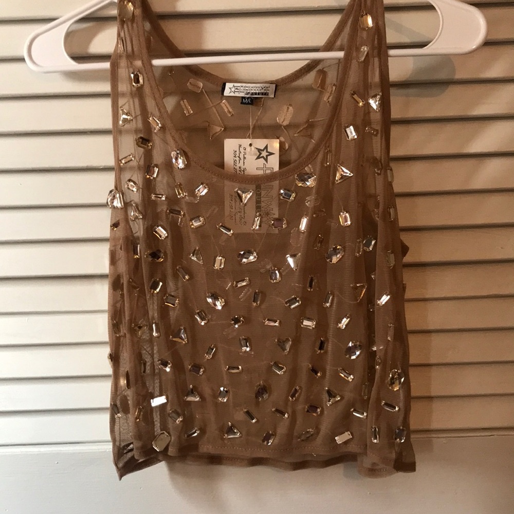 Runway Couture Embellished See-through Top.